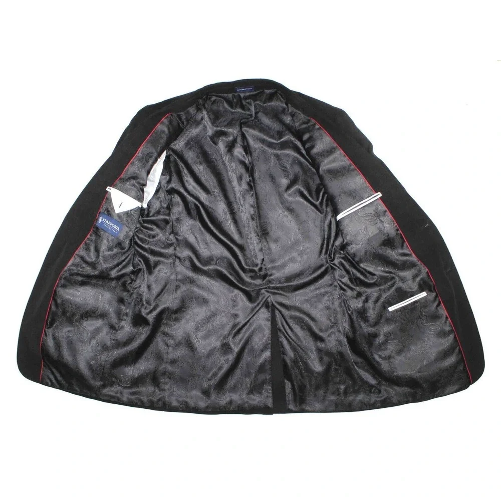 Stafford Black Corduroy Classic Fit Elbow‎ Patch Blazer Jacket Mens Size 42 Long
